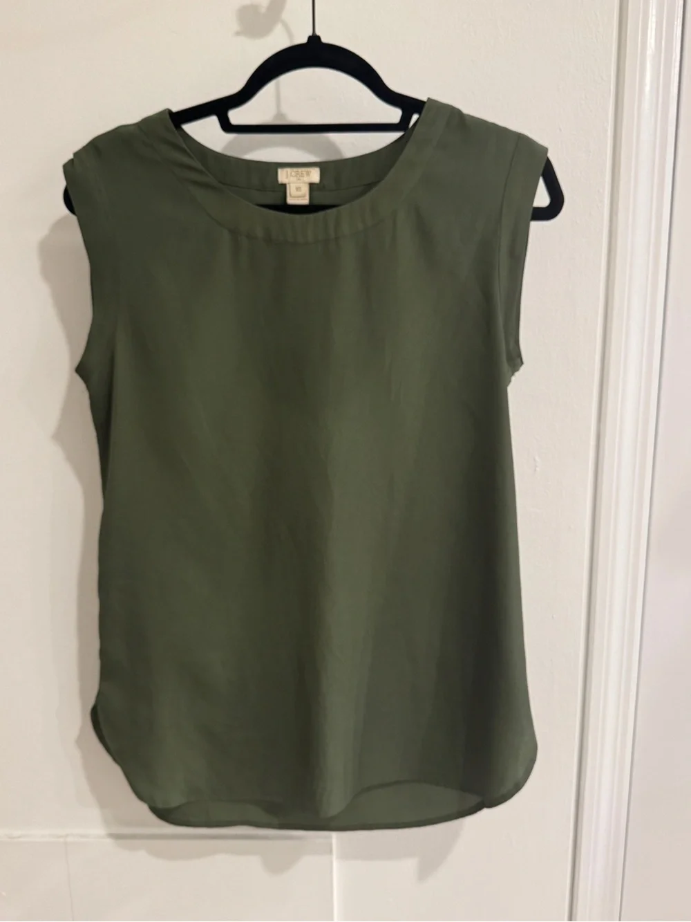 J. Crew Black Satin Cap Sleeve Olive Green Blouse XS